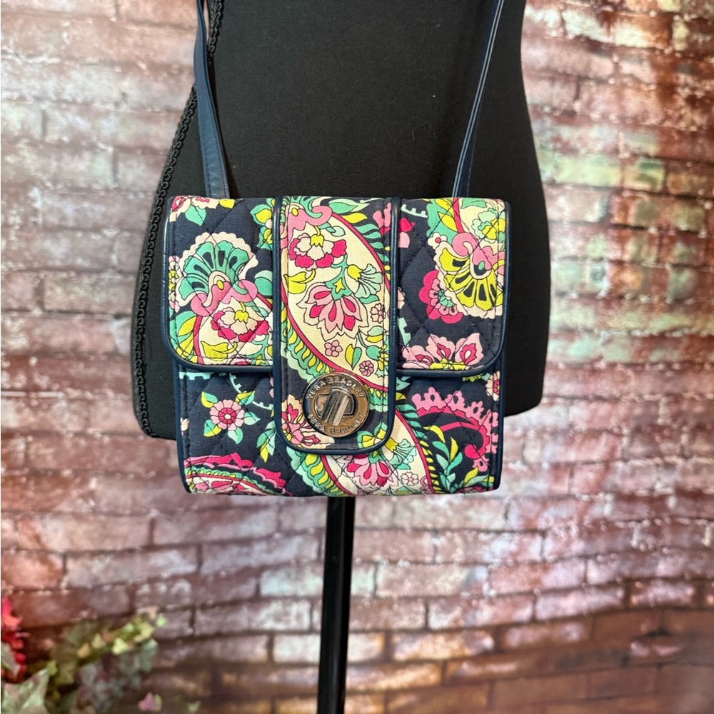 Vera Bradley Navy Quilted Crossbody with Bright Floral Paisley Accents